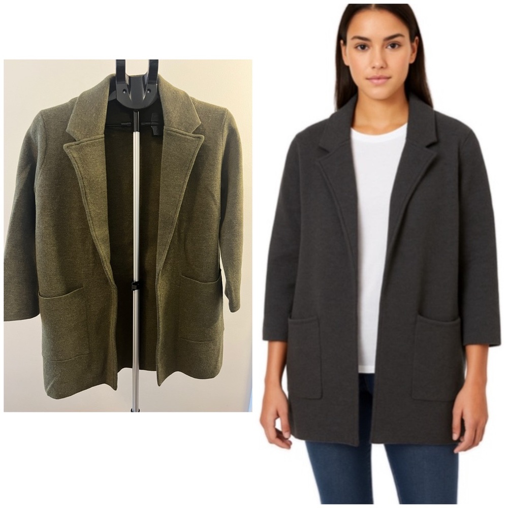 J. CREW Olive 100% Merino Wool Open Front Blazer Sweater